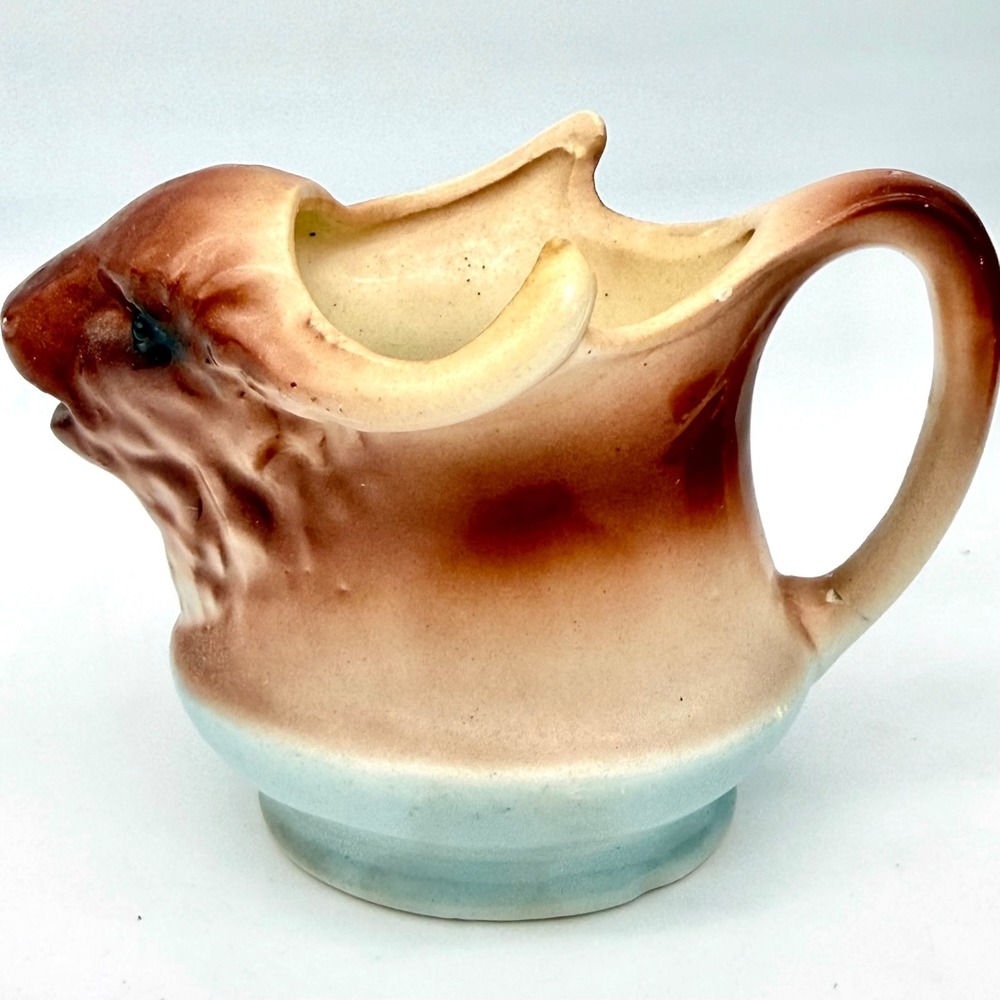 Antique Czechoslovakian Horned Buffalo Creamer or Pitcher